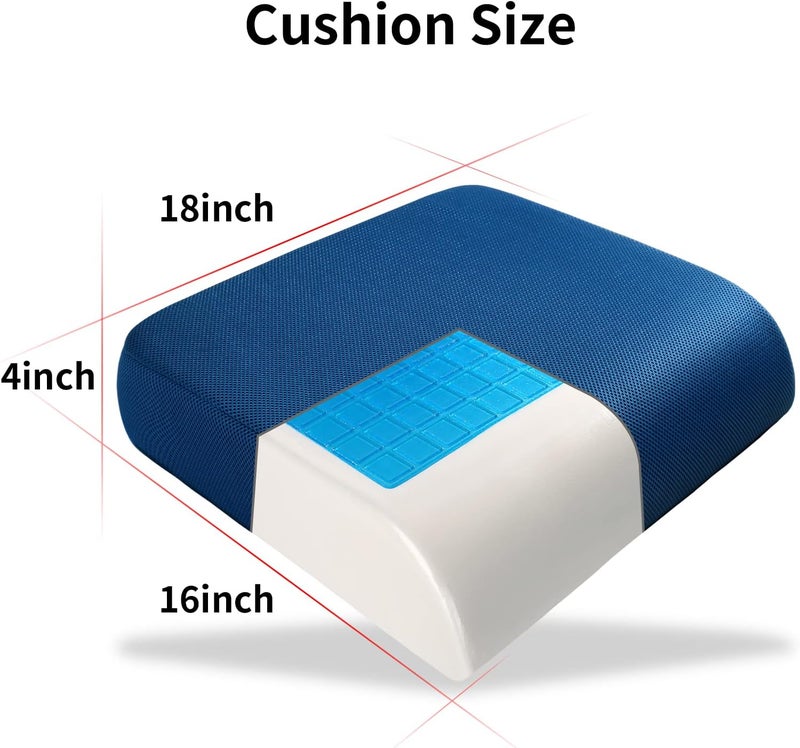 YOUFI Thick Memory Foam & Gel Seat Cushion, 18"X16"X4" Large Chair Cushion for Wheelchair Mobility Scooters, with Non-Slip Bottom and Carry Handle (Blue) - Image 2